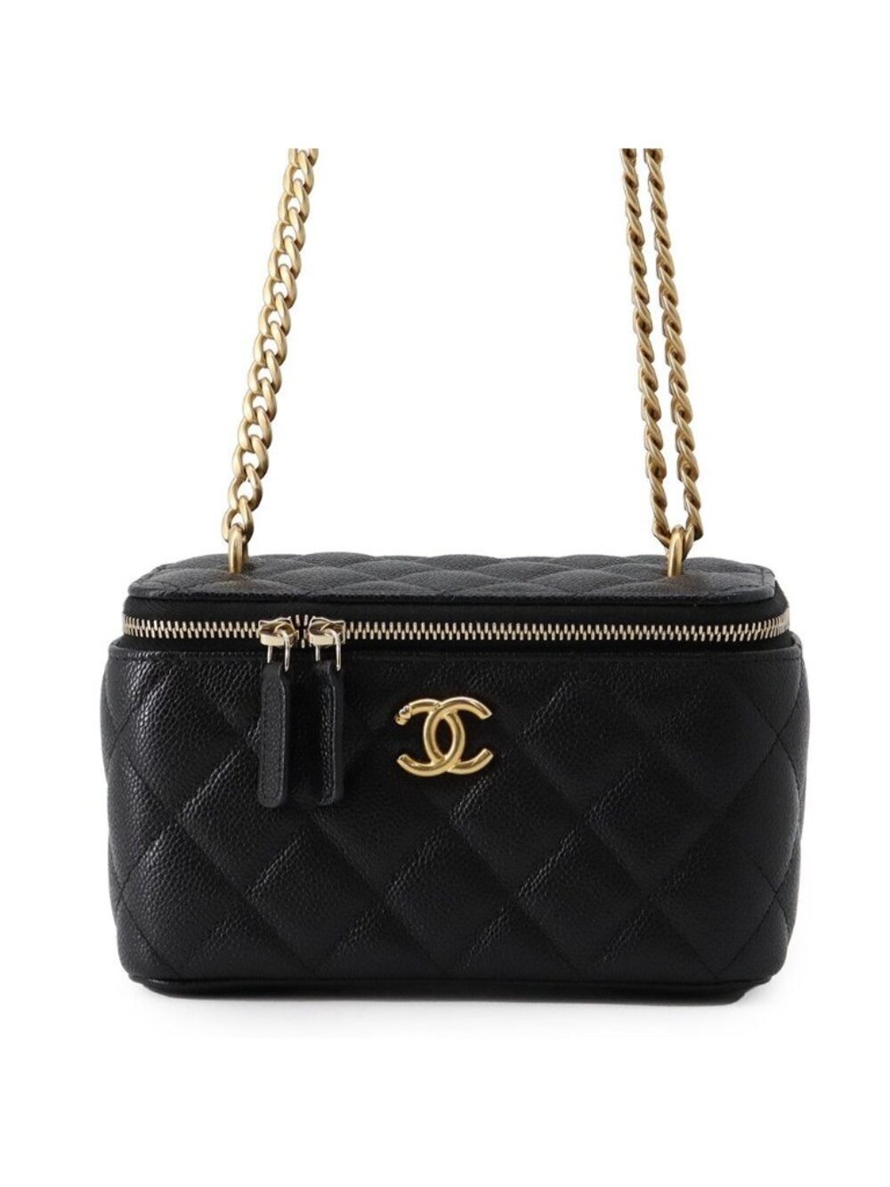 Chanel Chain Shoulder Bag Quilted CC Logo Vanity Caviar Leather Black